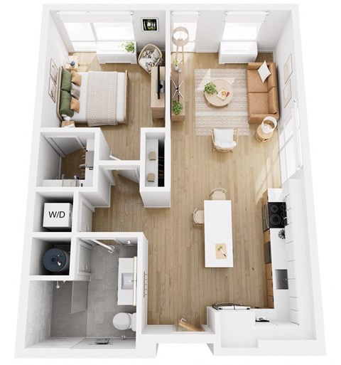 Apartments in Lancaster | a 1 bedroom floor plan with a bathroom and a living room